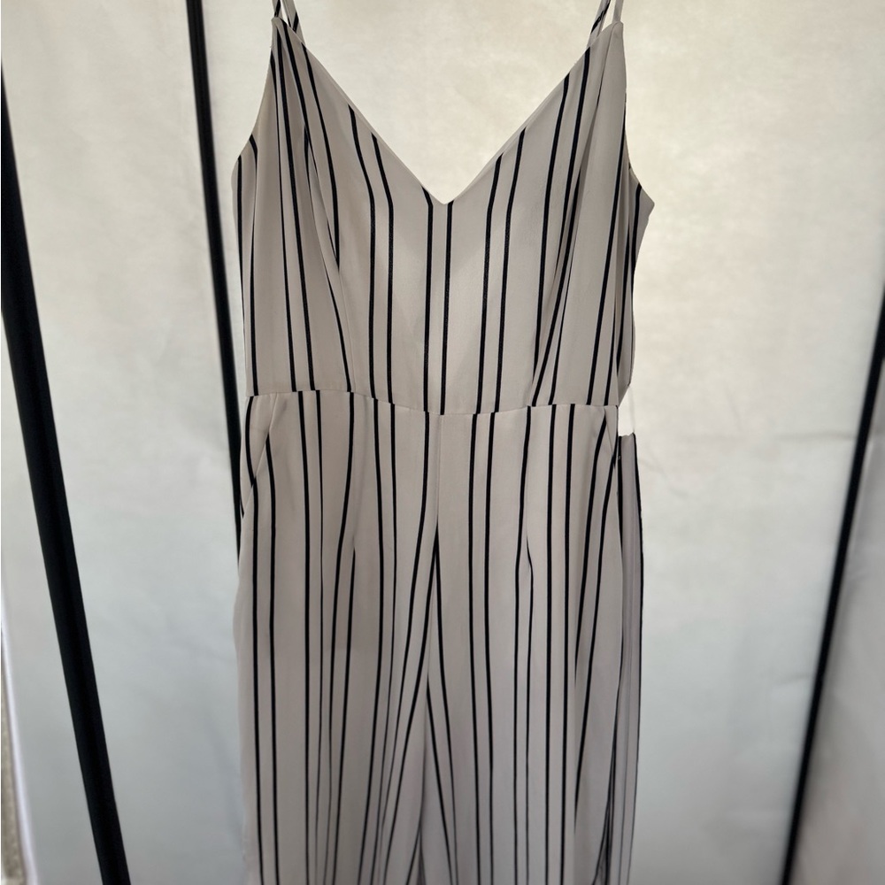 Cream & Black Striped V-Neck Jumpsuit